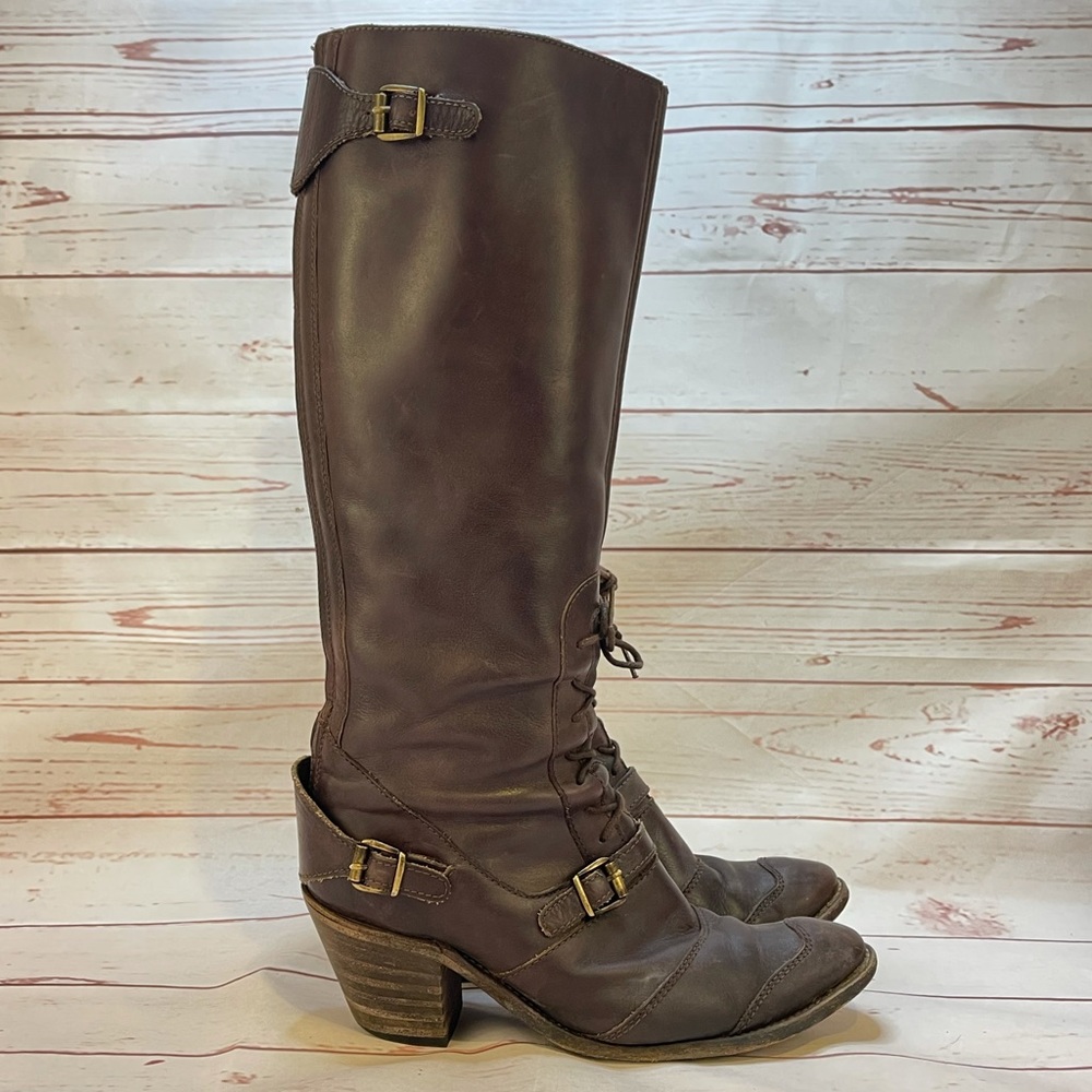 Frye Sandra Brown Leather Biking Riding Motorcycle Boots Sz 10